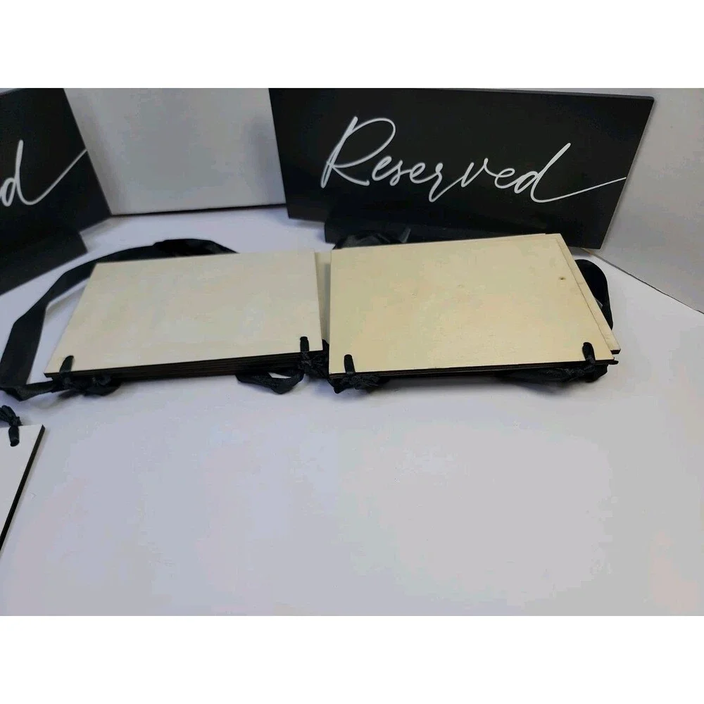 Set of 12 Reserved Wedding Signs Black White Ribbon Chair Row And 2 Tabletop